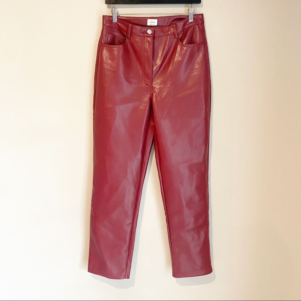 Wilfred Melina vegan leather Pants in red burgundy wine color size 10